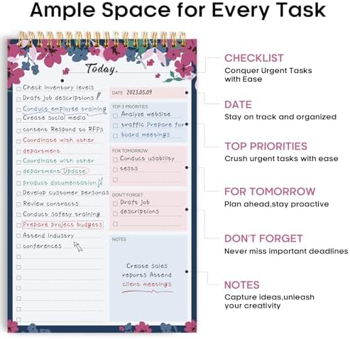 Taja To Do List Notepad, Undated Daily Planner for Work and Goal Setting