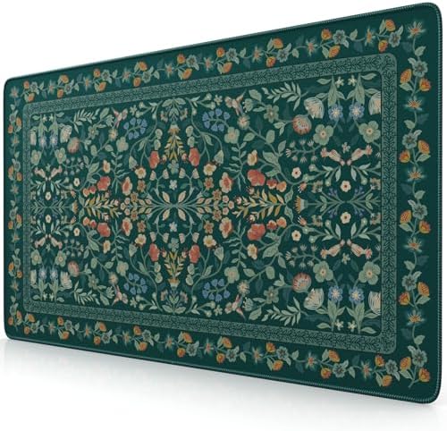 iCasso Aesthetic Flower Mouse Pad,23.6x13.7in,Deep Green