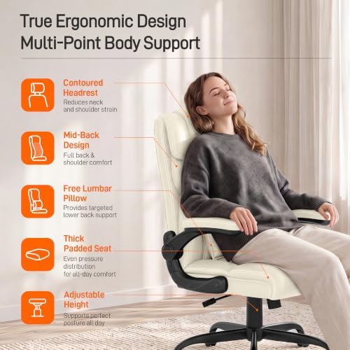 Office Chair, Executive Mid-Back Computer Desk Chair with Flip-up Armrests