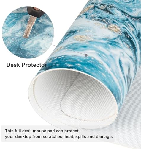 QiyI PU Leather Large Mouse Pad, Office Decor, 31.5" x 15.7", Blue Marble
