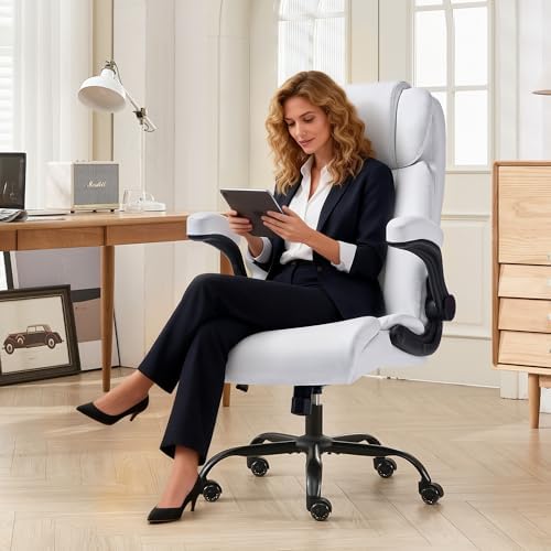 500lbs Big and Tall Office Chair Adjustable Lumbar Support for Back Pain, Extra Wide Seat Executive Office Chair Thick Armrest Pad, Heavy Duty Base&Upgraded Wheels, Ergonomic Desk Chair