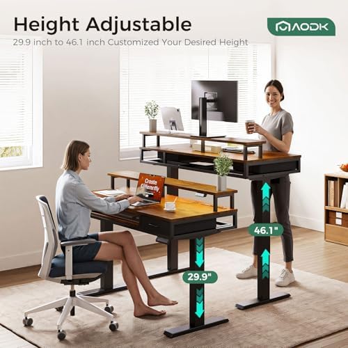 AODK 55 Inch Standing Desk with Drawers & Keyboard Tray, Rustic Brown