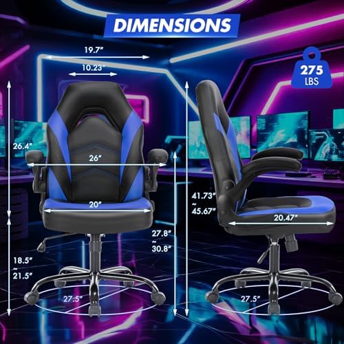 Sweetcrispy Computer Desk Chair, Lumbar Support Video Game Chair PU Leather
