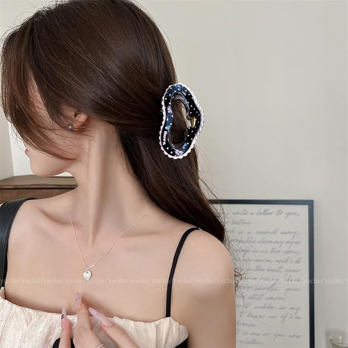 1pc Large Cloud Hair Claw Clips for Women, Summer Hair Clips Black Cute Polka Dots Hair Jaw Clamps Strong Hold Hair Catch Barrette Fashion Styling Non-Slip Claw Clips for Women Kawaii Hair Accessories