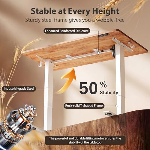 Cubiker Standing Desk, 55x24 Inches Sit Stand Home Office Desk, Electric Stand up Desk, Adjustable Desk with Splice Board, White Frame/Light Rustic Top