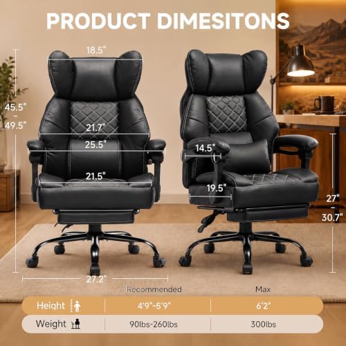 GTPLAYER Big&Tall Ergonomic Gaming Chair, Wide Spring Seat, Linkage Armrest,Black