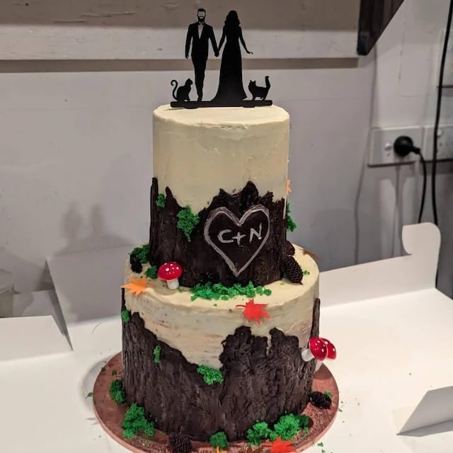 Ferret Wedding Cake Topper With Bride Groom and 2 Ferrets Silhouette, Customize Your Own Anniversary Birthday Wedding Party Supplies Cake Topper.