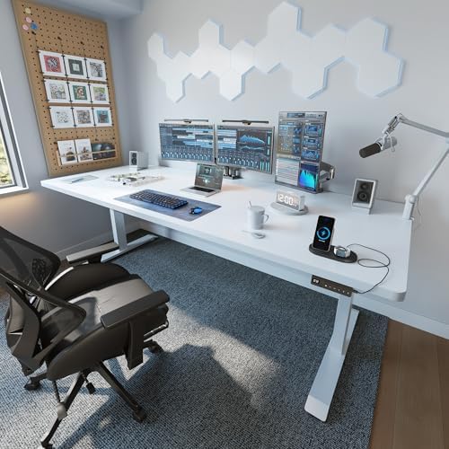 FEZIBO Standing Desk 83 × 37 Inch Electric Height Adjustable, White
