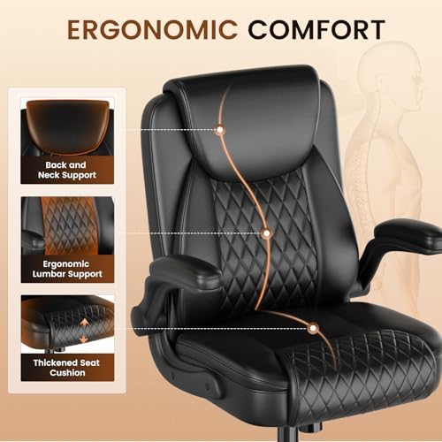 GTPLAYER PU Leather Office Chair, Home Desk Chair with Flip-up Arms, Black