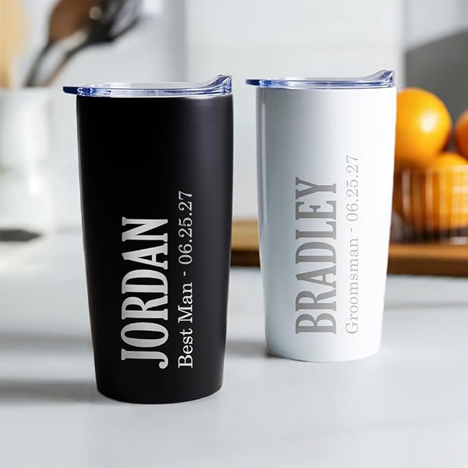 Lifetime Creations Engraved Personalized Groomsman Tumbler (White) 20 oz - Stainless Steel Coffee Travel Mug Gift
