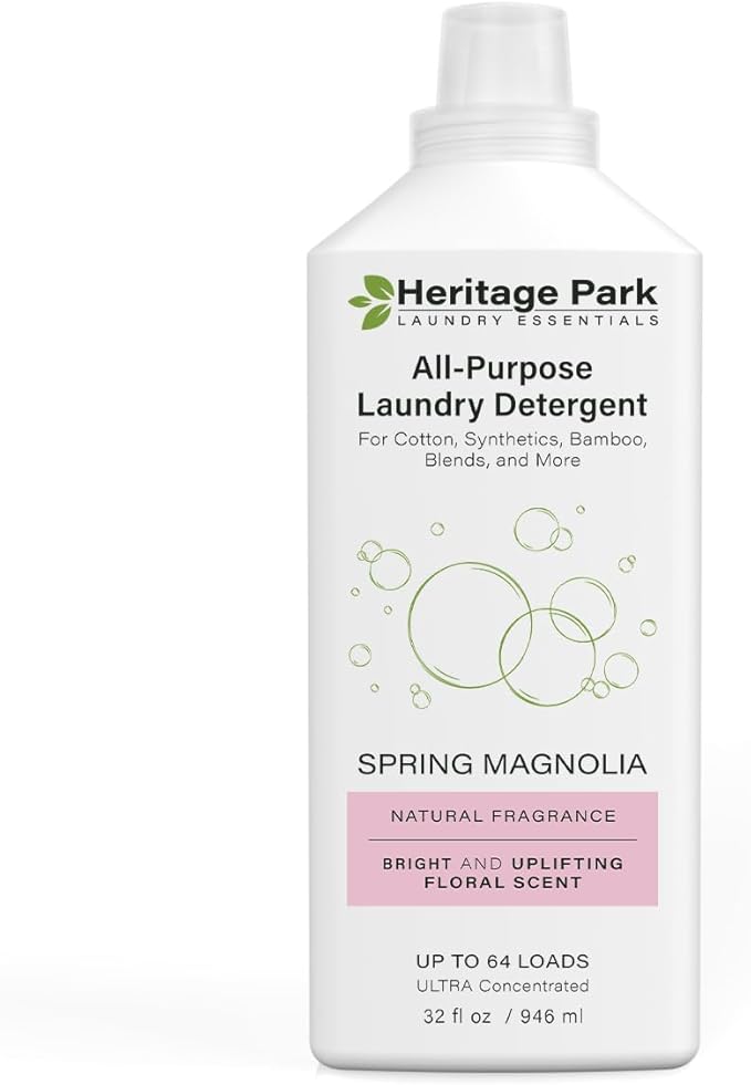 Heritage Park Luxury Laundry Detergent | Dermatologist Tested Plant based Natural & Enzyme Laundry Detergent | Sensitive Skin Friendly - Spring Magnolia (32 fl oz)