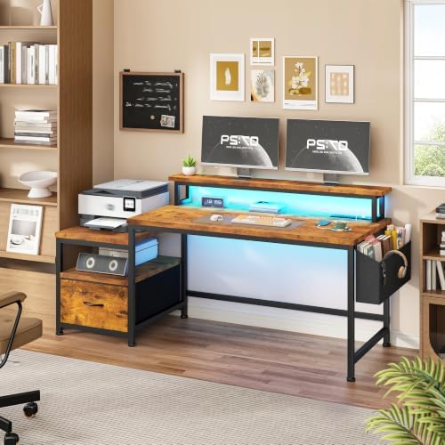 EnHomee 56.5" Office Desk with Drawers & Printer Space for Home Work,Brown