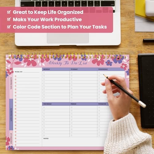 Weekly To Do List Notepad with 52 Undated Sheets（8.5"×11"）- Undated Weekly Planner Notepad for Office Desk Accessories and Supplies - Petal Pink