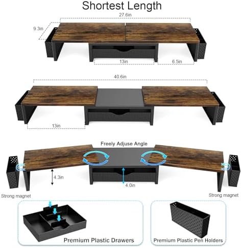 gianotter Dual Monitor Stand Riser With Drawer and 2 Pen Holders