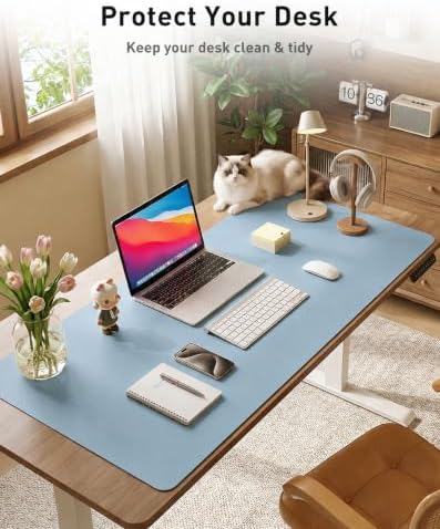 Aothia Faux Leather Desk Mat for Keyboard & Mouse (Sky Blue, 48" x 17")