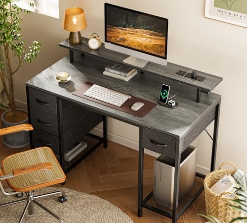 Huuger 47 inch Computer Desk with Power Outlets & 4 Drawers
