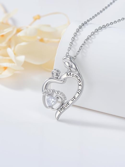 Miscarriage Necklace Gifts for Mothers 925 Sterling Silver Mommy of An Angel Pendant Memorial Jewelry Loss of Pregnancy Sympathy Gifts for Women