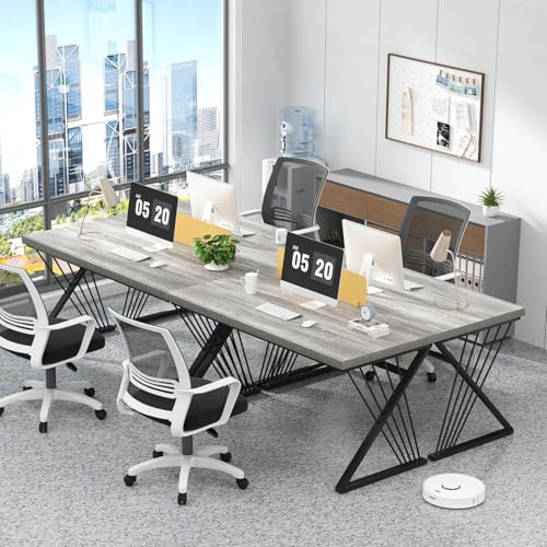 FOLUBAN Modern Desk, Rustic Wood and Metal Computer Desk for Home Office, Simple Study Writing Gaming Table for Bedroom Living Room, Light Grey, 53 Inch