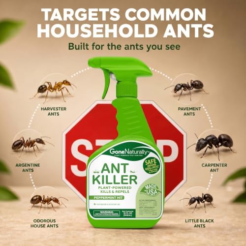 Ant Killer – Indoor & Outdoor Ant Killer Spray for Carpenter, Pavement & Little Black Ants – Peppermint Oil Ant Spray & Ant Repellent for Home – Safe Around Kids & Pets (32oz)