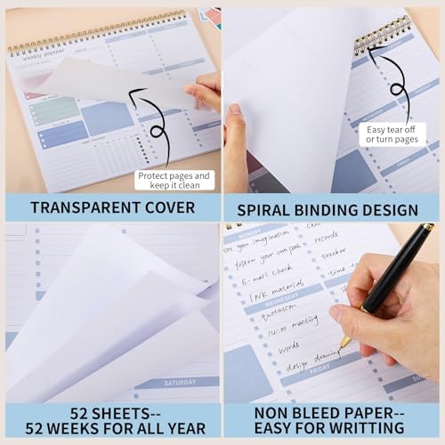 Thboxes Weekly Desk Planner, 8.5x11 In To Do List Notepad, 52 Sheets, Blue