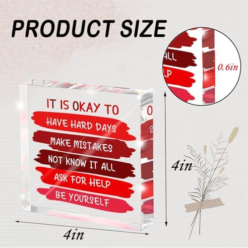 Mental Health Office Decor - Red 4 Inch Acrylic Tabletop Sign, Inspirational Desk Accessories for Workplace Wellness, Motivational Quote for Therapy Office & Home Desk