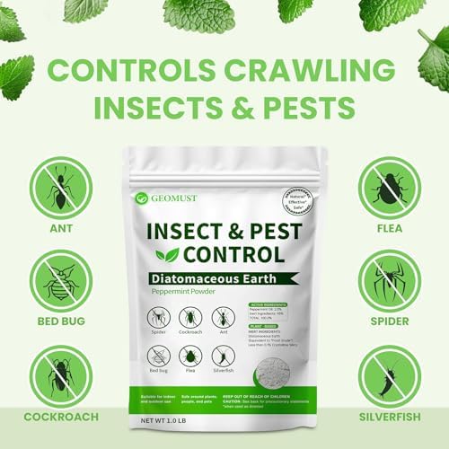 Diatomaceous Earth Food Grade and Peppermint Oil Insect Killer, Natural Crawling Pest Control for Home Garden, Kills Ants, Roaches, Fleas, Bed Bugs Silverfish, Indoor Outdoor Use, 1 lb