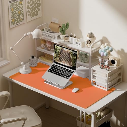 Aothia Faux Leather Desk Mat – Large Mouse Pad, Non-Slip PU Leather Blotter, Waterproof Writing Surface for Office and Home (Hermes Orange, 47.2" x 23.6")