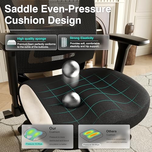 ELABEST Mesh Office Chair,Ergonomic Computer Desk Chair,Sturdy Task Chair- Adjustable Lumbar Support & Armrests,Tilt Function,Comfort Wide Seat,Swivel Home Office Chair (Noir Black)