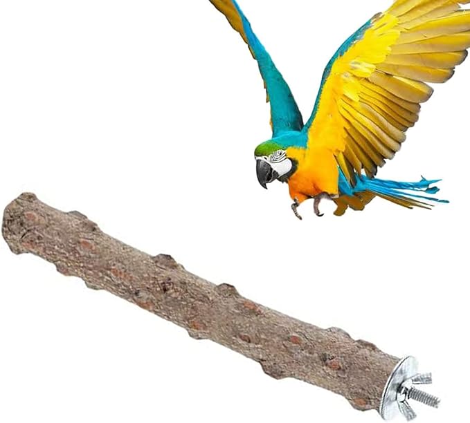 Litewoo Natural Bird Perch Stand Parrot Paw Beak Grinding Stick, 11.79" | Natural pepper wood, rough surface trims beak and nails, easy screw-on install, for cockatiels/conures/lovebirds/budgies