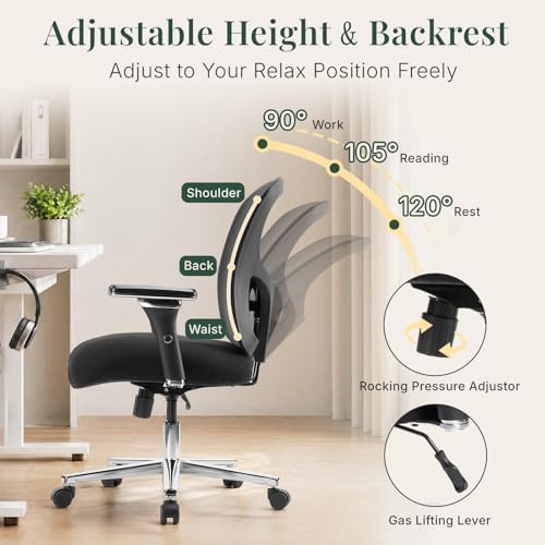 DUMOS Big and Tall Office Desk Chair, Ergonomic Mesh Computer Chair