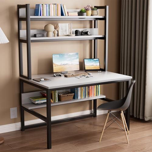Aquzee Desk with Shelves, Computer Desk with Hutch, 55"