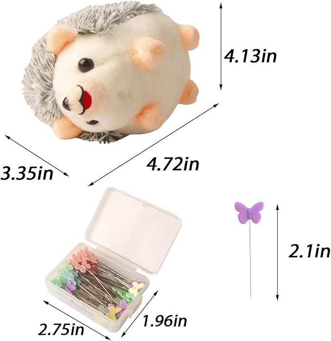 Hedgehog Shaped Pin Cushion Sewing Kit with 100 Colored Pins