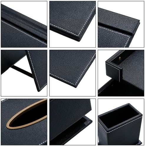 Leather Desk Set, 13-Piece All-in-One – Executive Desk Accessories & Office Supplies, Desk Organizer with Desk Pad & Blotter, 2-Tier Letter Tray, Luxury Office Desk Decor & Boss Gifts (Black)