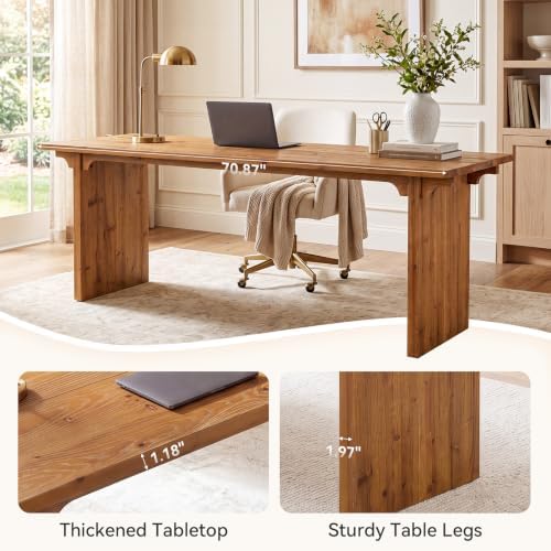 70.87'' Long Solid Wood Desk, Farmhouse Executive Computer Desk