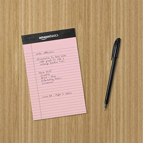 Amazon Basics Narrow Ruled Writing Pads, Perforated, 5" x 8", Multicolor, 6-Pack of 50 Sheets