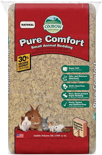 Oxbow Small Animal Bedding, Hamster, Guinea Pig, Rabbit, Natural, USA, 28 L | Pure Comfort, Hamster Bedding, Guinea Pig Bedding, Low Dust, Virgin Paper, Litter Box, Bunny, Rats, Gerbils, Chinchillas