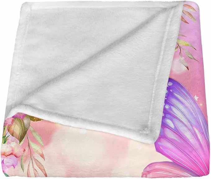 Ships Next Day, Personalized Blankets and Throws Letter Butterfly Rainbow Pattern Custom Blanket with Name Customized Flannel Blanket for Kids Christmas Blanket Gifts for Teen Girls Boys