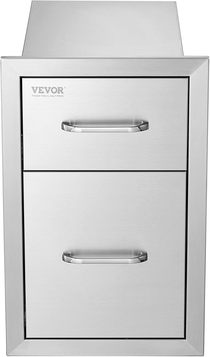 VEVOR Outdoor Kitchen Drawers 13" W x 20.5" H x 21" D, Flush Mount Double BBQ Access Drawers with Stainless Steel Handle, BBQ Island for Outdoor Kitchens or Patio Grill Station