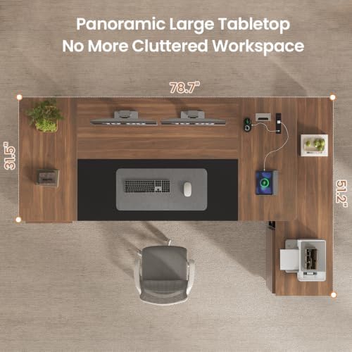 78.7" Executive Desk, Home Office Desk with File Drawers & Storage Shelves