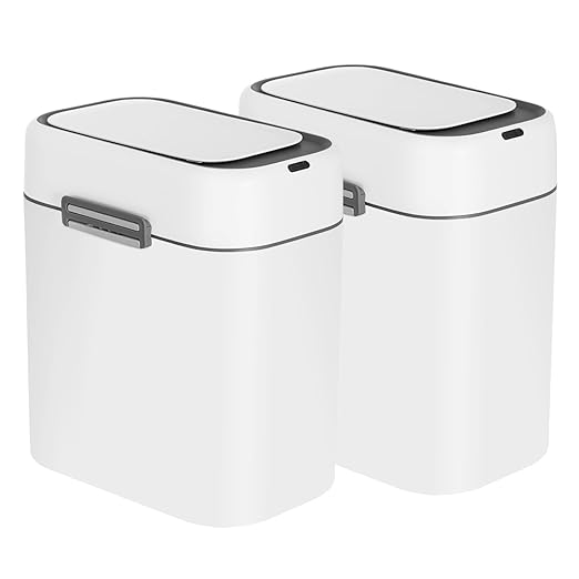 FDW 2.2 Gallon Bathroom Trash Can with Lid,Automatic Sensor Plastic Waste Bin Slim and Small Trash Can for Living Room,Bedroom,Office (Pack of Two)