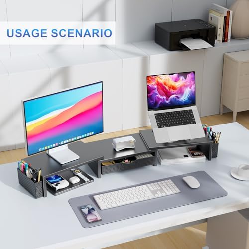 gianotter Dual Monitor Stand Riser With Drawer and 2 Pen Holders