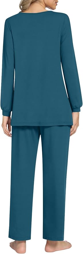Anyally Women's Plus Size Pajama Sets Ladies Fall Pjs 2 Pieces Lounge Outfits V Neck Long Sleeves Sleepwear with Pockets