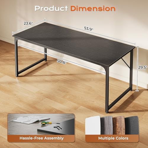 PRAISUN 55 X 24 Inch Computer Desk with Deeper Desktop, Gaming Office Writing Work Desk for Home Office, Study, Bedroom, Work from Home, Metal Frame, Black