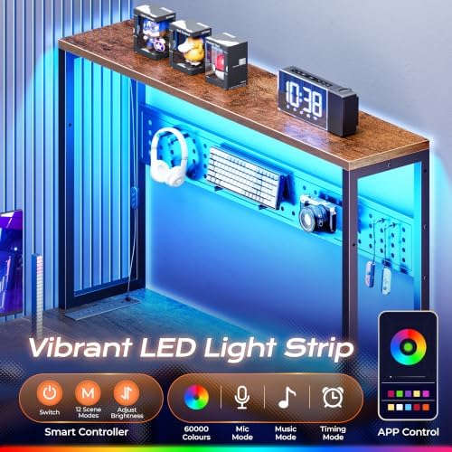 PRAISUN L Shaped Gaming Desk with LED Lights & Power Outlets