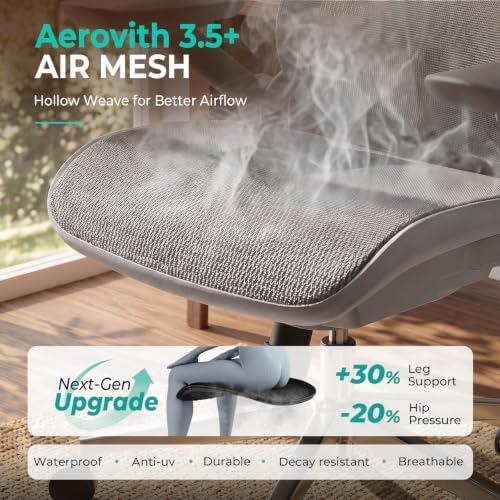 CAPOT Ergonomic Mesh Office Chair, Adjustable Lumbar High Back Desk Chair 400lbs, 4D Flip-up Arms, 3 Tilt Backrest, 3D Headrest, PU Wheels, Swivel Rolling Computer Seating for Long Desk Work - Grey
