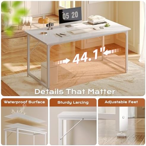 PRAISUN 48 X 24 Inch Computer Desk with Deeper Desktop, Gaming Office Writing Work Desk for Home Office, Study, Bedroom, Work from Home, Metal Frame, White