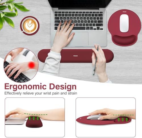 MOSISO Wrist Rest Support for Mouse Pad&Keyboard Set, Wine Red