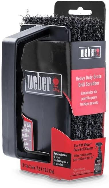 Weber Grill Grate Scrubber, Black – Heavy‑Duty BBQ Grate Scrubber with Comfortable Contoured Grip & 3 Replaceable Cleaning Pads