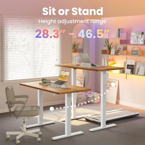 HUANUO 48x24 Inch Electric Standing Desk, Adjustable, Light Vintage Brown