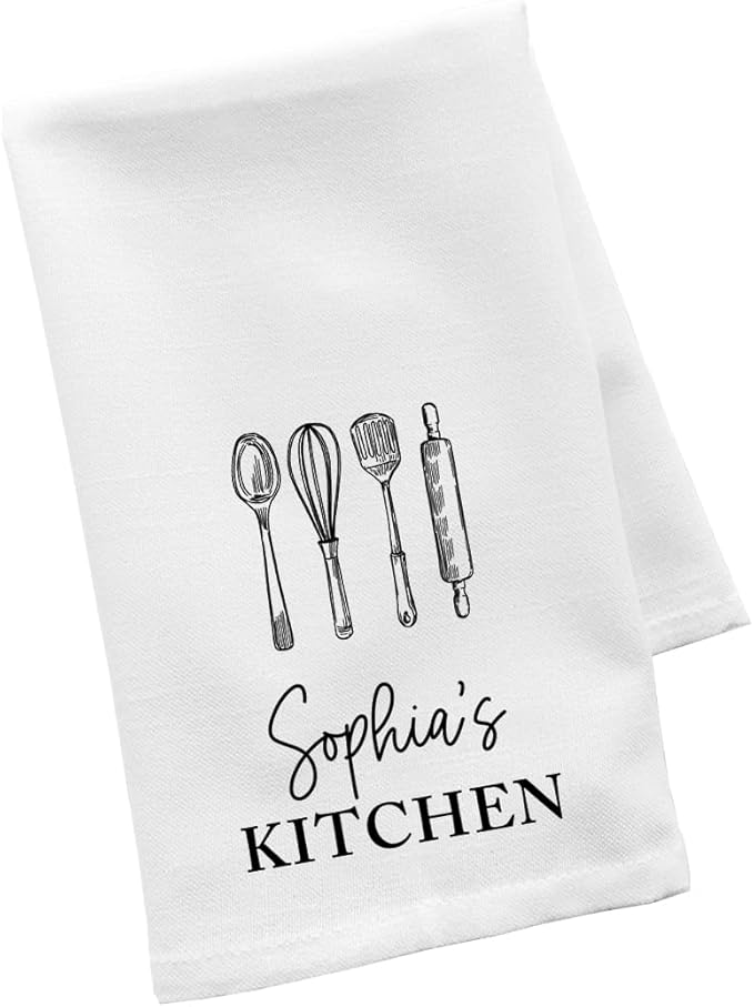 Andaz Press Personalized Kitchen Towel, Flour Sack Tea Towel, Custom Kitchen Gifts Housewarming Birthday for Mom Grandma, Kitchen Decor Utensil Design Hand Towel Custom Dish Towels